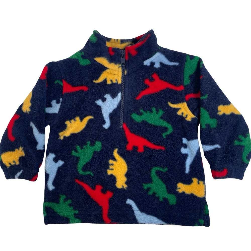 Vintage 2nd Step Dinosaur Fleece Quarter Zip Pullover Boys 12M Navy Blue 90s Y2K